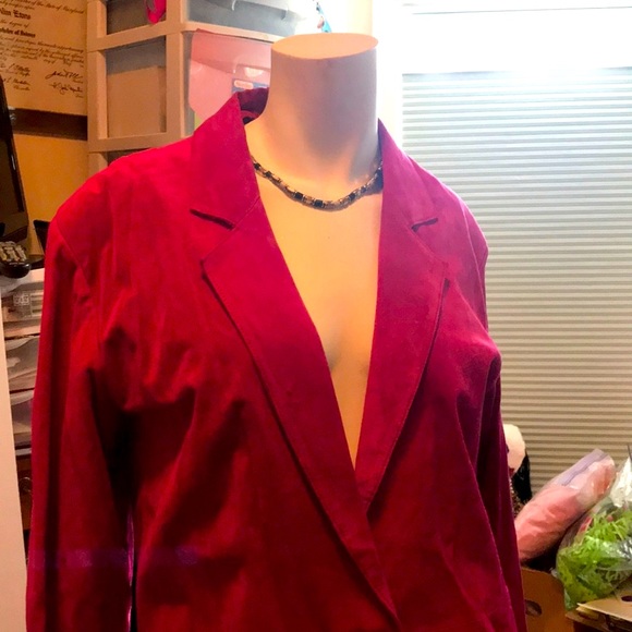 Suede leather blazer raspberry fully lined.leather jacket size M vintage - Picture 2 of 8